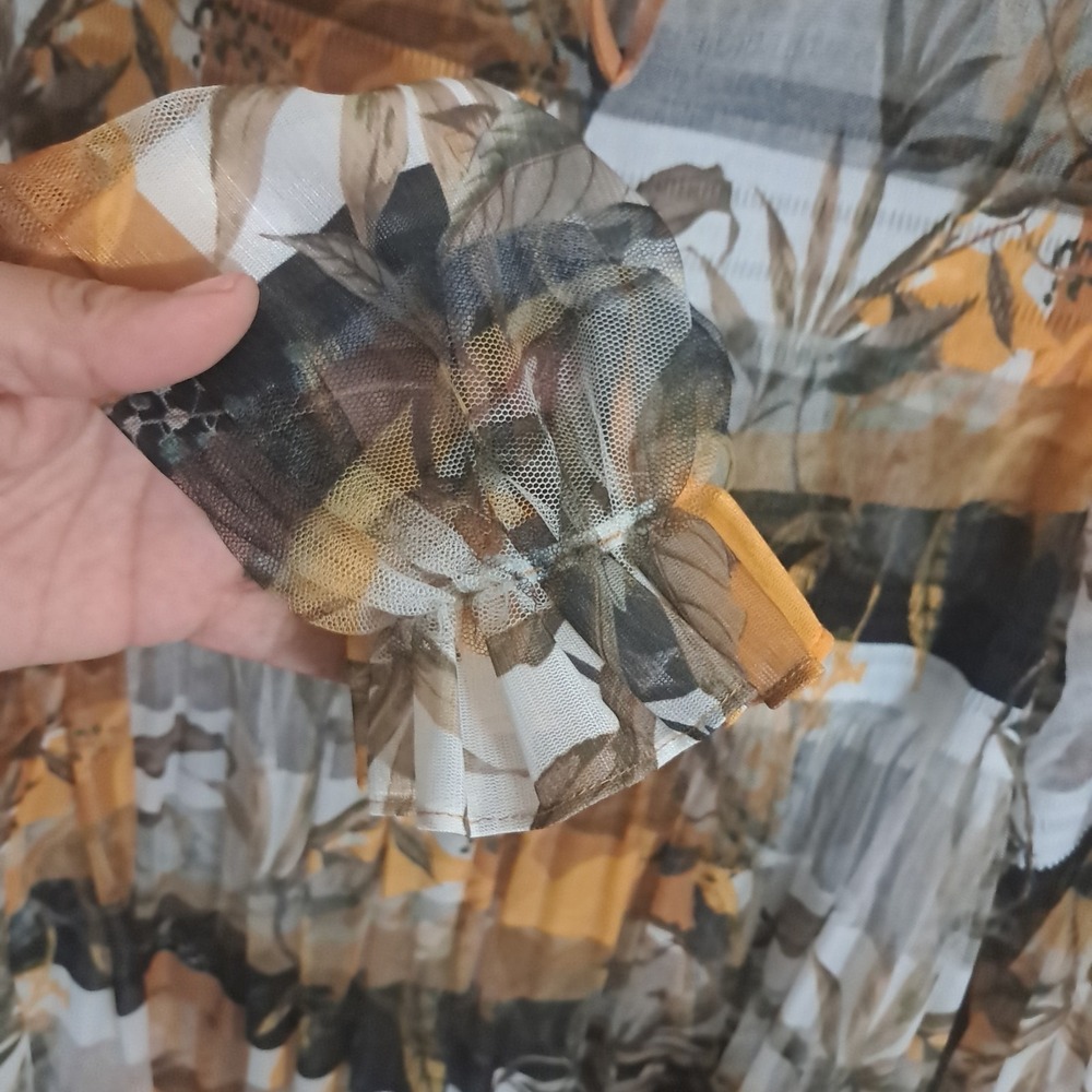 Bloomingdales CQ by CQ Sheer Blouse Top Floral Black Yellow Coquette Romantic Sm - Picture 12 of 13